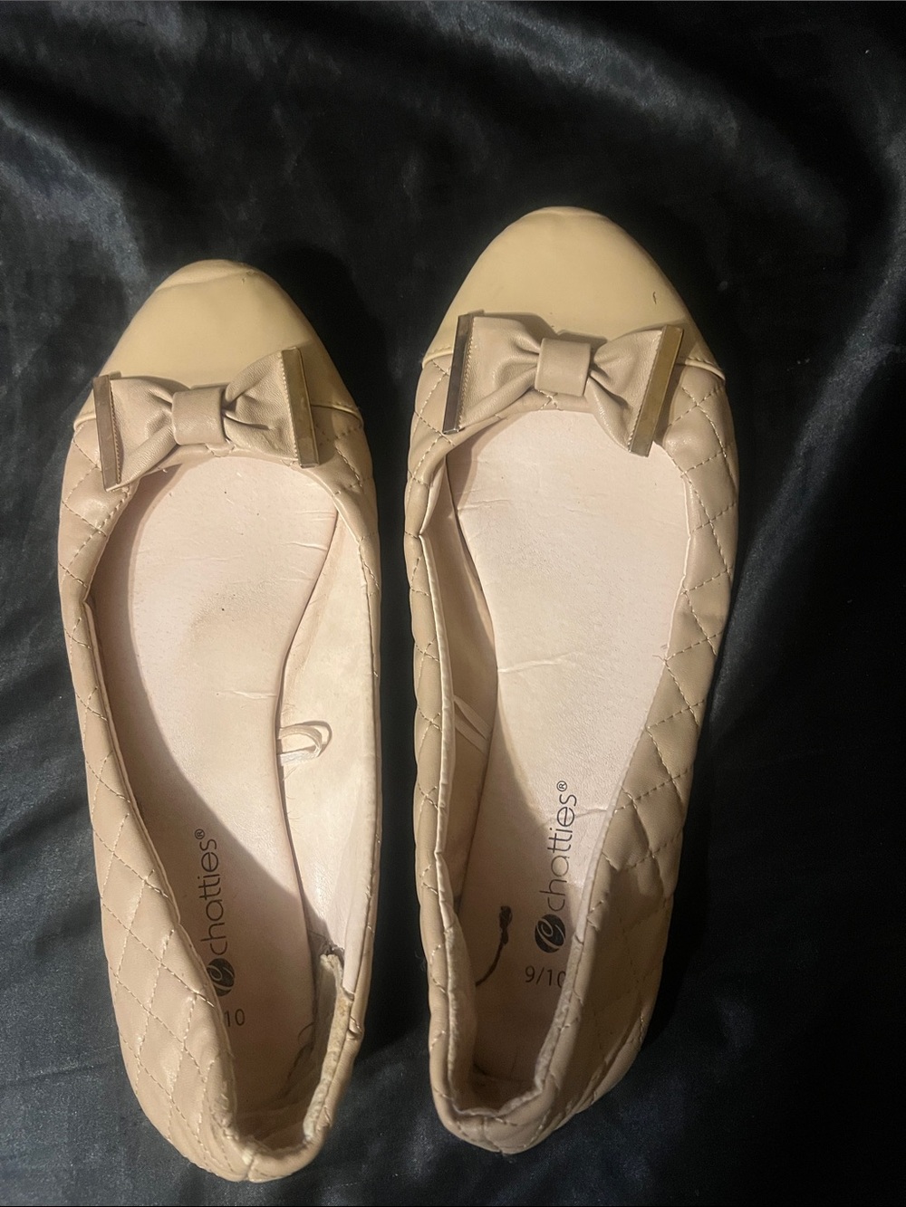 chatties Quilted Bow Ballet Flats - Cream